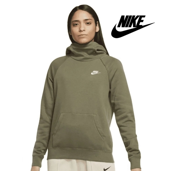 Nike Olive Green Sportswear Essential Women's Fleece Funnel Pullover Hoodie XS - Picture 1 of 2